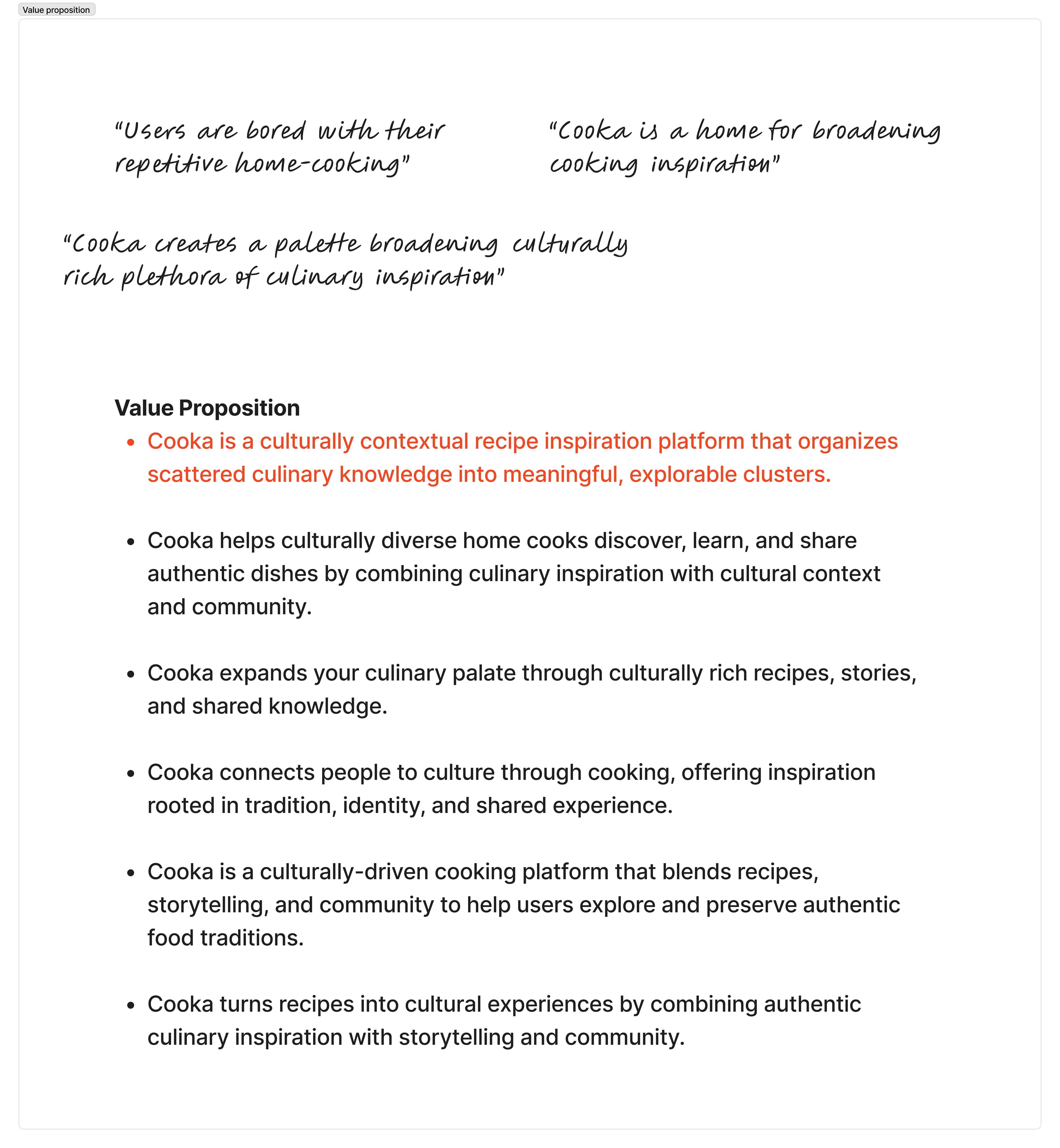 Draft value proposition statement synthesized from the clustered pain points